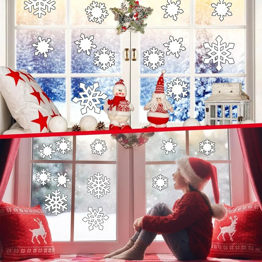 Festive 90 Pcs Snowflake Cutouts with Adhesive Dots - Perfect for Winter Themes